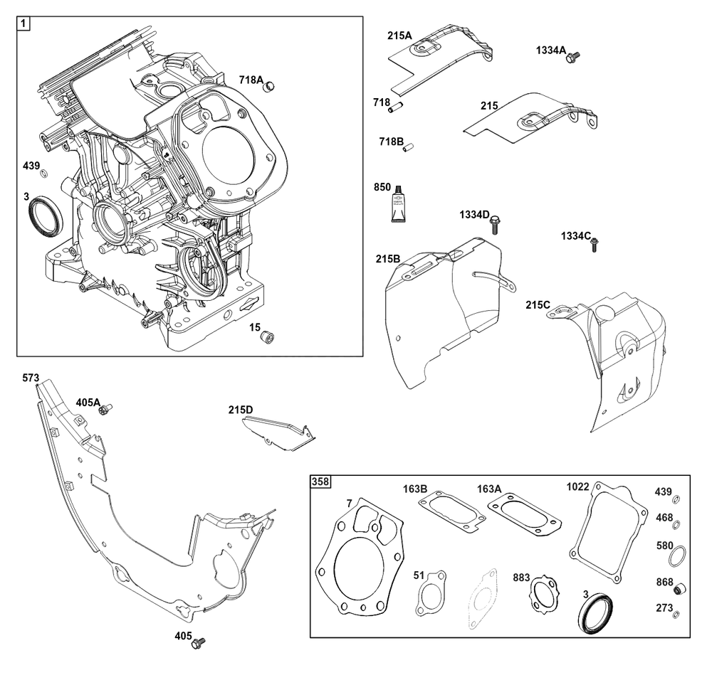 Cylinder Group Diagram and Parts List for 61H475-0001-J1 400000 - 699999 Briggs and Stratton Engine